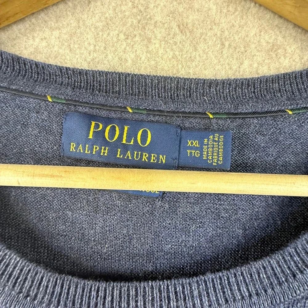 Polo Ralph Lauren Mens XXL Blue Heathered Crewneck Knit Sweater Long Sleeve Pony